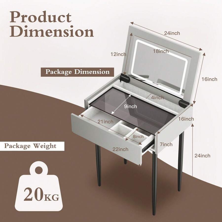 SLSY Small Vanity Desk With Flip Top Lighted Mirror 2 In 1 Makeup