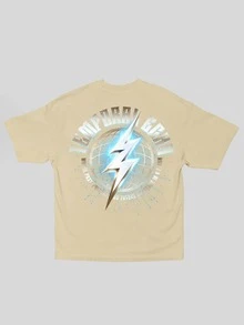 Men's Streetlife Oversized T-Shirt Temporary Print Echo Wide Sleeve Casual - 米色 - 查看 2