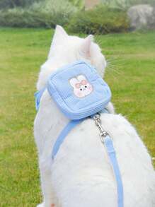 Arnés y correa bordada con conejo para mascotas, a prueba de escape, ajustable, tipo mochila, adecuado para perros y gatos que salen, puede sostener aperitivos, bolsas de excremento, etc.