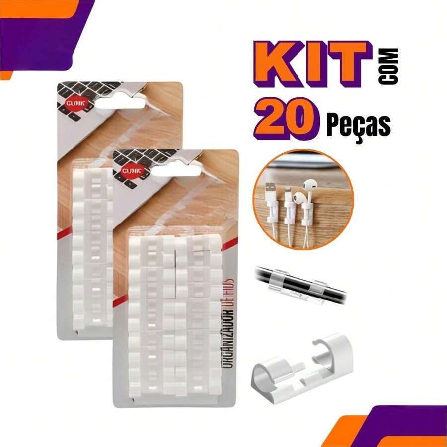 KIt 40 Fixed Self-Adhesive Wire Management Plastic Organizer For Wires And Cables - 白色 - 查看 1