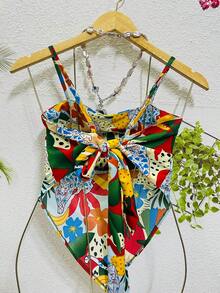 Belala Moda New Vest With Adjustable String And Print - Beige - View 2