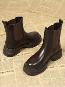 2024 New Spring/Autumn Women Chelsea Boots, Super Thick Sole Skinny Short Boots, Leather Women Shoes
