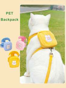 Arnés y correa bordada con conejo para mascotas, a prueba de escape, ajustable, tipo mochila, adecuado para perros y gatos que salen, puede sostener aperitivos, bolsas de excremento, etc.