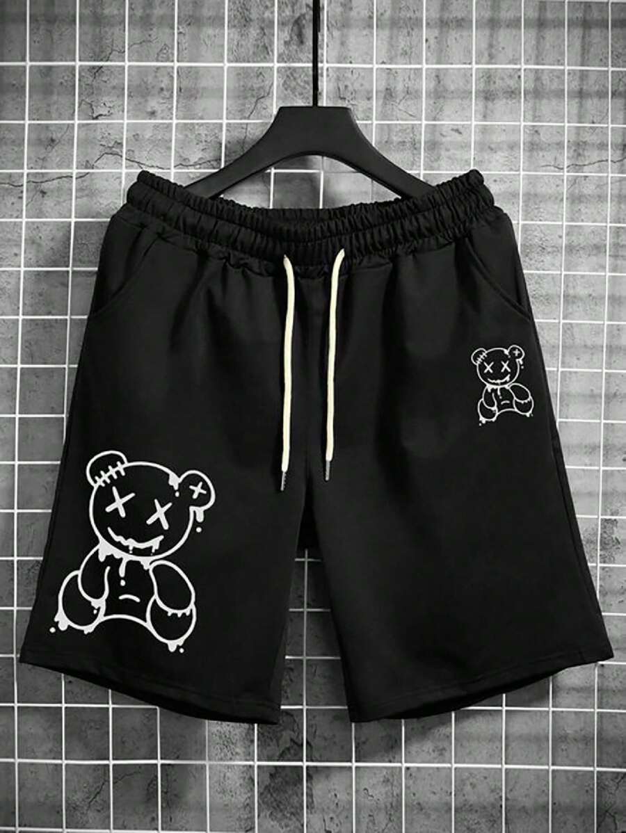 Men's Shorts With Teddy Bear Print In White Urban Money Company Skate Shorts In Elastane - màu đen - Xem 1