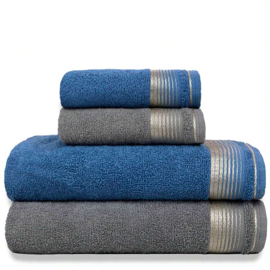 Giant Bath Towel Set 4 Pieces 100% Cotton Great Absorption Berlin - Xanh và Xám - Xem 1