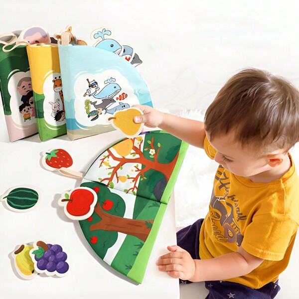 1pc Tear-Resistant Cloth Book For Kids, Infant Toy With Matching Pictures And Reusable Stickers, Educational And Cognitive Fabric Material Safe For Washing And Biting