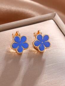 Fashionable New Alloy 5-Petal Oily Flower Petals Clip On Earrings, Lovely Flower Clip-On Earrings For Pierced Ears