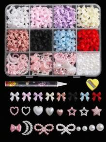 500PCS 3D Nail Decoration And Peace Bottom Pearl, A Variety Of Style Resin Bow Accessories Pink And White Star -Shaped Heart -Shaped Flat -Back Pearl Style Mixed, Used For Manual DIY Art Decoration - 彩色 - 查看 8