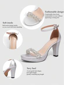 Women's Silver High Heel Platform Sandals, Fashionable Glitter Strap Chunky Heel Thick Sole Sandals, Charming Party Shoes - Silver - View 10