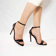 Maya Crocodile Thin Heel Sandal - Black - View 2