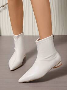 Bốt da cổ điển phong cách Anh Quốc mùa thu/đông, bốt ngắn cổ cao mũi nhọn đế giữa mùa xuân/thu dành cho nữ, kiểu dáng kết hợp với quần, bốt dành cho nữ - Màu be - Xem 6