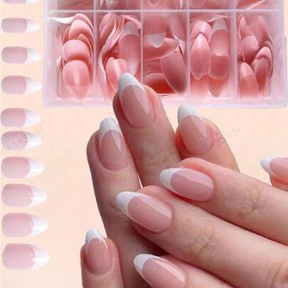 120 piezas Caja de uñas postizas de forma almendrada en color rosa y blanco francés. Uñas postizas de forma almendrada para niñas jóvenes, uñas acrílicas transparentes. Kit de uñas postizas de forma almendrada para regalo, uñas acrílicas transparentes y cuadradas, paquete de uñas postizas, suministros para uñas