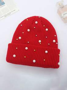 1pc New Millinery Wool Hat In Autumn And Winter, Fashion Faux Pearls Embellish Winter Hat, Winter Wool Hat Warm Knit Hat, Fashionable Atmosphere. - 1pc - View 12