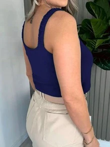 Women's Tank Top With Draped Straps Duna Fabric Beautiful Fashion!! - Navy Blue - View 2