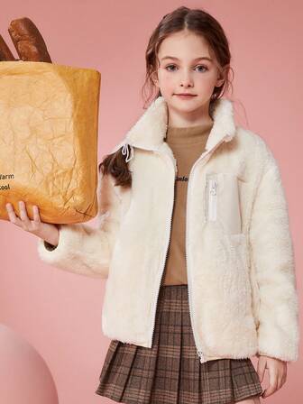  Chaqueta de piel sintética esponjosa para niñas preadolescentes ASK JUNIOR, abrigo exterior cómodo y cálido