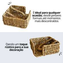 Porta guardanapo fibra trançada rattan palha natural organizador mesa bancada cozinha refeições restaurante bar lanchonete eventos festas decoração rústica