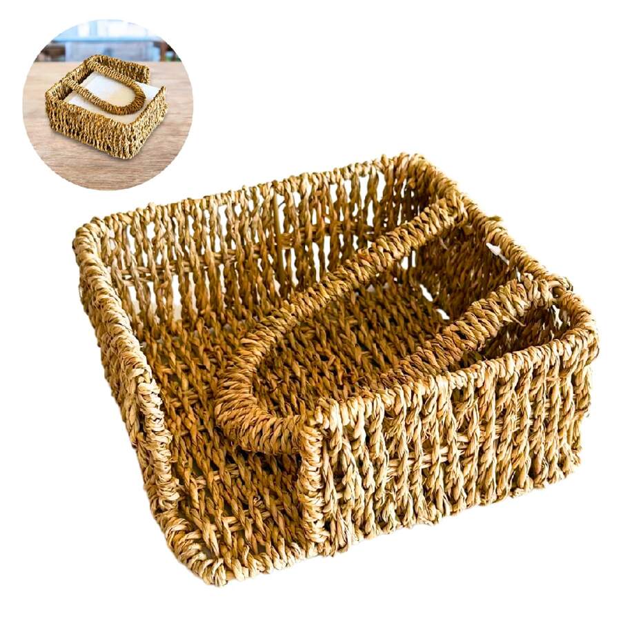 Porta guardanapo fibra trançada rattan palha natural organizador mesa bancada cozinha refeições restaurante bar lanchonete eventos festas decoração rústica