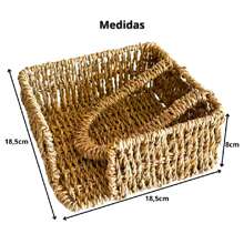 Porta guardanapo fibra trançada rattan palha natural organizador mesa bancada cozinha refeições restaurante bar lanchonete eventos festas decoração rústica