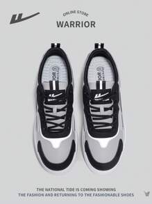 WARRIOR 男士休闲鞋系带，皮革鞋面，耐磨，防水，轻便，舒适，防滑软底户外旅行低帮多色运动鞋 - 黑色 - 查看 2