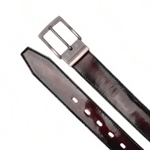 Men's Patent Leather Belt With Wine Or Black Buckle - 酒紅色 - 查看 2
