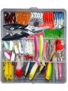 钓鱼 142 件钓鱼诱饵套装套件软硬诱饵鱼饵渔具套装仿生鲈鱼鳟鱼鲑鱼小鱼波帕曲柄拉特林诱饵钓鱼