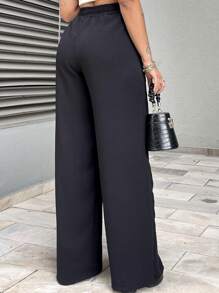 Calça Feminina Pantalona Com Bolso Cintura Alta Elástico na Cintura