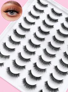 20 Pairs Manga Lashes Faux Mink Eyelashes Cat Eye Eyelashes Natural Full False Eyelashes Volumized Eyelash Extension Travel Essentials Makeup Tools - Black - View 4