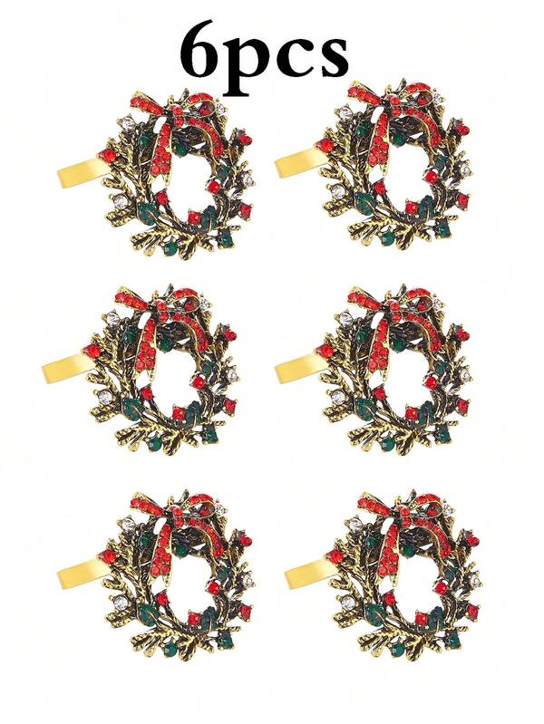 6pcs Napkins Rings Suitable For Christmas Table Decoration, Christmas Wreaths, Napkins Rings, Meal Boxes, Wedding Receptions, Christmas, Thanksgiving, Holidays, Dinner Parties
