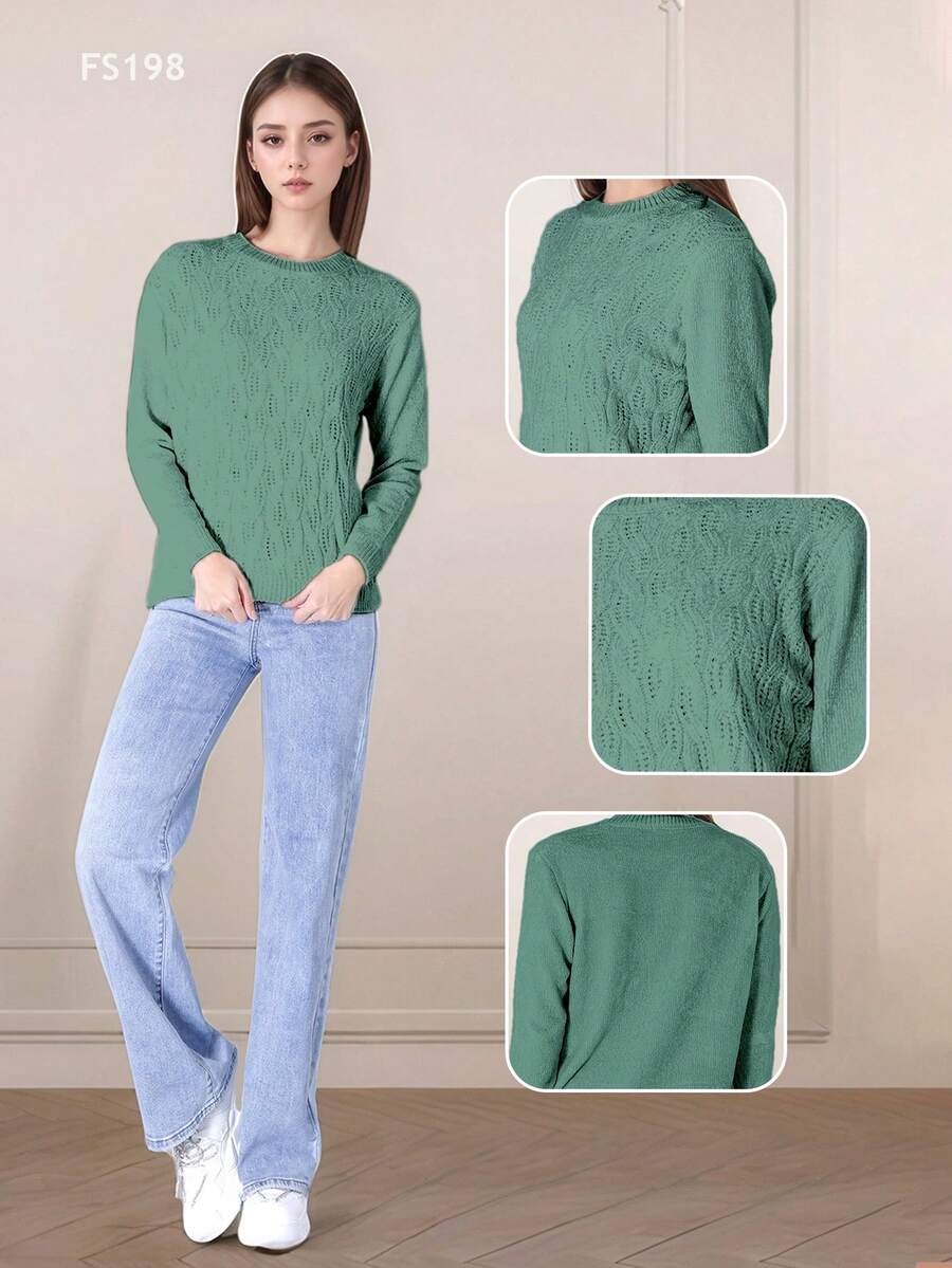 Soft Knit Sweater With Long Sleeves And Round Neck - Green - View 1