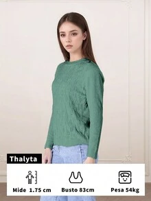 Soft Knit Sweater With Long Sleeves And Round Neck - Green - View 4