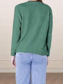 Soft Knit Sweater With Long Sleeves And Round Neck - Green - View 3