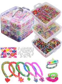 织机带套件、橡皮筋手链制作套件、女孩友谊弹性手链制作套装、艺术工艺品生日圣诞礼物 - 皮筋 - 查看 2