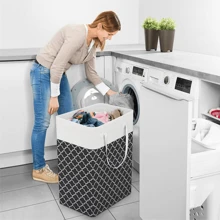 1 PIEZA Cesta de lavandería con capacidad grande, impermeable, de tela, simple, para guardar ropa y artículos varios, plegable, cesta de lavandería, organizador de baño, cesta, cesta de almacenamiento, cesta de lavandería plegable