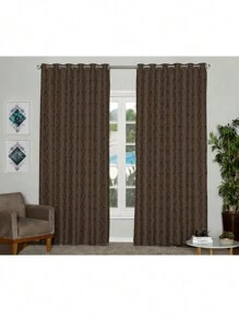 Jacquard Semi Blackout Curtain 4.00m X 2.70m Bedroom Living Room Office - Ideal 3 Meter Rod Semi Blackout - 棕色的 - 查看 1