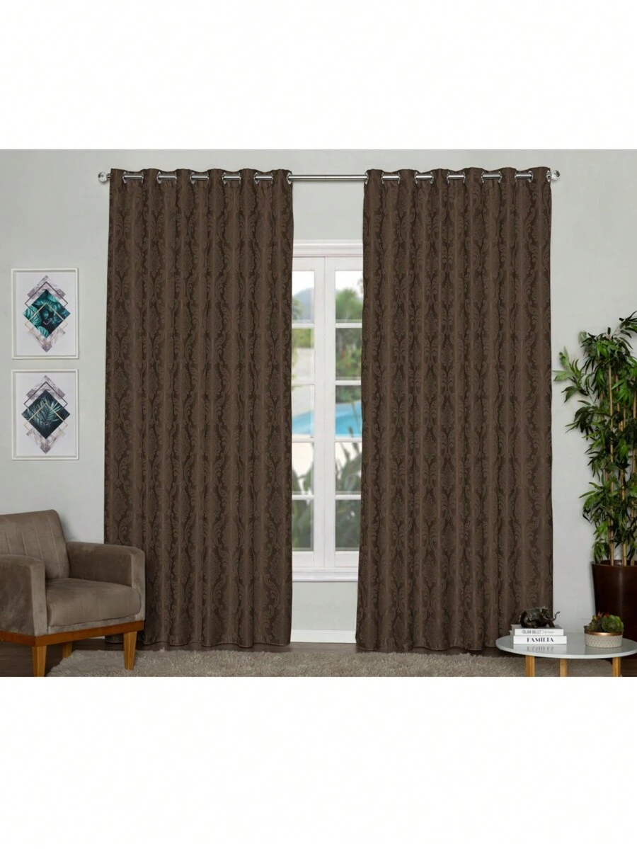Jacquard Semi Blackout Curtain 4.00m X 2.70m Bedroom Living Room Office - Ideal 3 Meter Rod Semi Blackout - 棕色的 - 查看 1