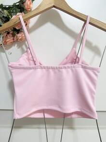 Women's Neoprene Cropped Top With Large Bow And Rhinestones On The Front, With Padding, One Size Fits All. - Hồng - Xem 3