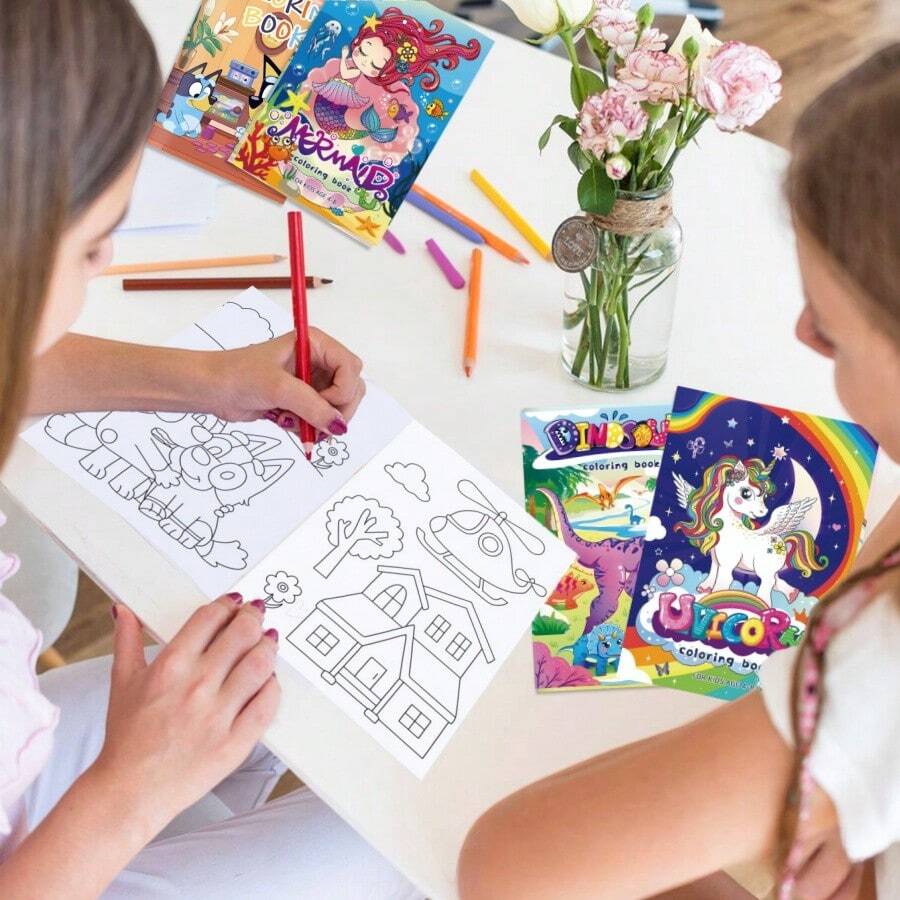 1 本卡通涂鸦着色书（每本 60 页）、独角兽/美人鱼/恐龙主题趣味动物绘画书、色彩认知学龄前绘画书、DIY 着色书套装、适合作为儿童和家庭的节日/生日礼物、创意绘画小礼物