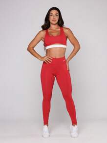 Women's Basic Gym Polyamide Fitness Leggings Navy Blue And Gray Intense Lot Fitness Collection - Red - View 4