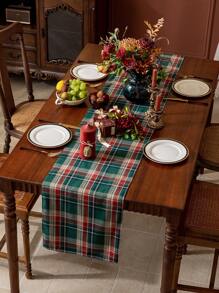 1 件格子双面桌旗，双层面料设计，适用于家居装饰、厨房、餐厅、桌面、家居饰品 - 綠色 - 查看 8