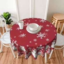 1 件节日圣诞桌布，雪花印花红色圆形桌布，雪人和房子图案桌布，圣诞礼物，家居装饰，圣诞装饰品 - 彩色 - 查看 1