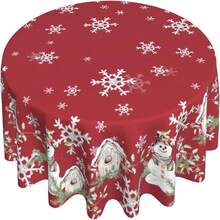 1 件节日圣诞桌布，雪花印花红色圆形桌布，雪人和房子图案桌布，圣诞礼物，家居装饰，圣诞装饰品 - 彩色 - 查看 5