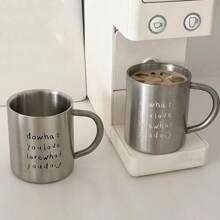 Taza de doble capa retro de acero inoxidable 304, estilo nórdico minimalista coreano, taza de enjuague con letra de moda para parejas en el hogar