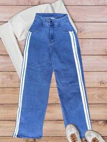 Jeans Striped Wide Leg Lines Pants Denim Women Wide Leg