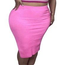 Midi Skirt With Stripes Or Plain With Slit In Knitwear/ Women's Fashion All Seasons/ Triset Skirt/ Summer - Hồng - Xem 1