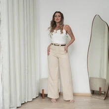 Duna Wide Leg Women's High Waist Tailored Pantaloons Dress Pants - 米色 - 查看 1