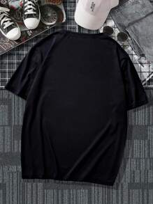 Men's Casual Short Sleeve OVERSIZED T-Shirt With FLYING SAUCER CAT Print - màu đen - Xem 2
