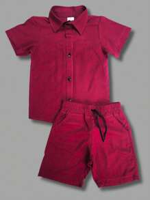 Children's Set Boy Shirt And Shorts Comfortable In Viscolinho - Màu Đỏ Sâu - Xem 1