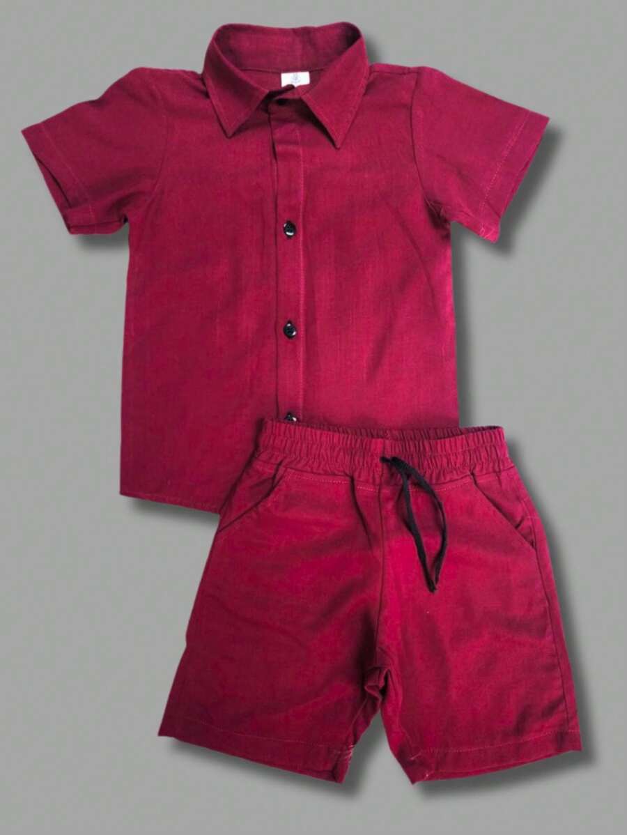 Children's Set Boy Shirt And Shorts Comfortable In Viscolinho - Màu Đỏ Sâu - Xem 1