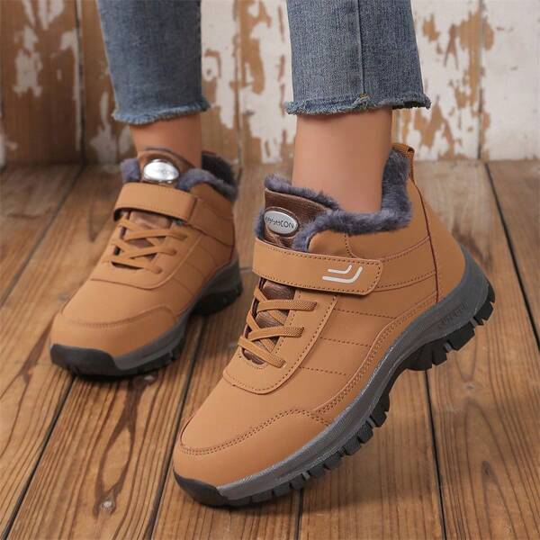 Women's Hiking Boots, Warm Thermal Lined , Outdoor Sports Shoes, Couple Style, Brown Winter Shoes, Waterproof, Non-Slip, For Hiking & Traveling