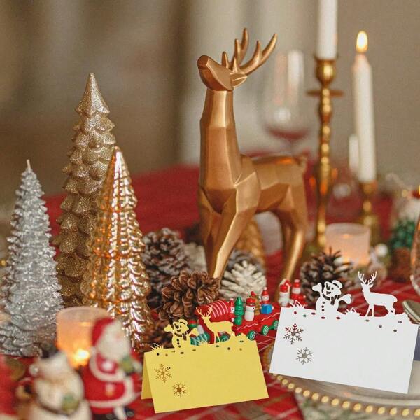 20pcs Christmas Place Cards For Table Setting Table Name Cards For Christmas Table Decorations Holiday Seating Name Card Die Cut Xmas Table Setting Folded Paper Tent Cards For Dinner Wedding Tables Placement Party Decorations, Halloween, Halloween Decoration